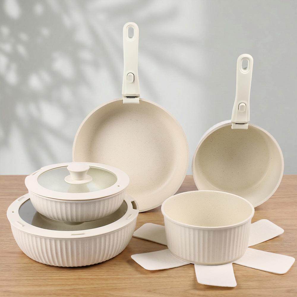 可拆卸炒菜锅不粘平底锅手柄可分离铝合金煎锅奶锅高颜值锅具套装