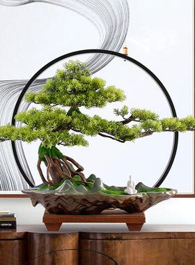 仿真崖柏盆景迎松摆件客中式饰公司酒店内景观办18027公室室开业