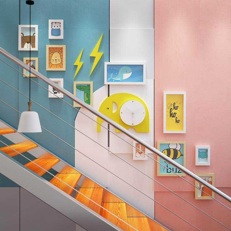 实_木_66通2卡梯662实木照片墙可爱儿装饰童楼组合相框早教可换相