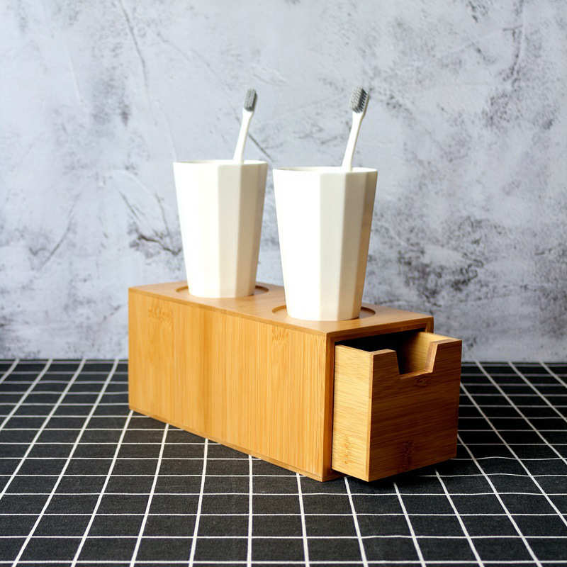 竹木酒店用品洗漱洗脸台客房耗品盒牙刷牙杯置物架单层抽屉式竹盒
