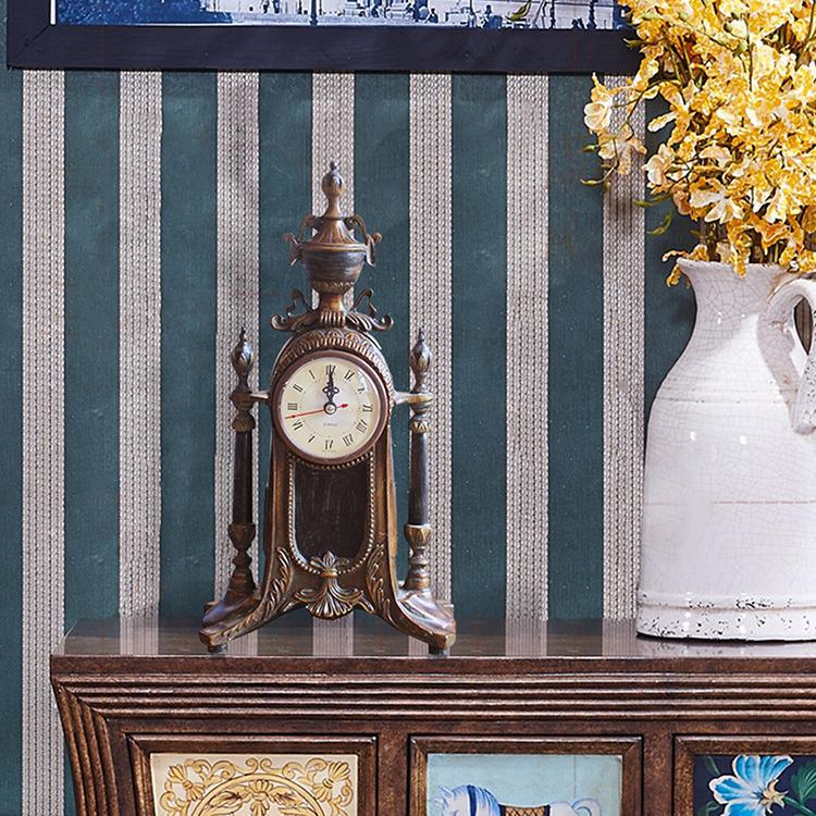OF9D欧式钟表客厅时钟摆件大号坐钟复古仿铜金色座钟美式仿古台钟