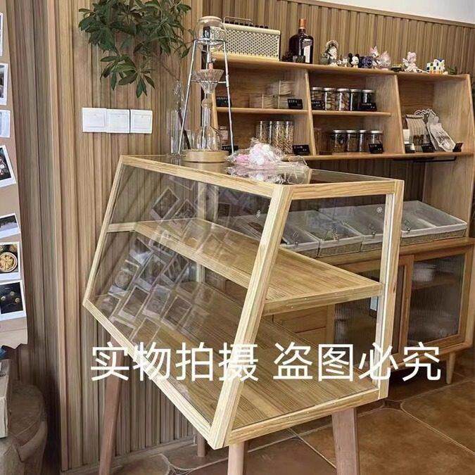 烘焙蛋糕咖啡店糕点甜品柜前台台面吧台小型玻璃展示柜实木面 面