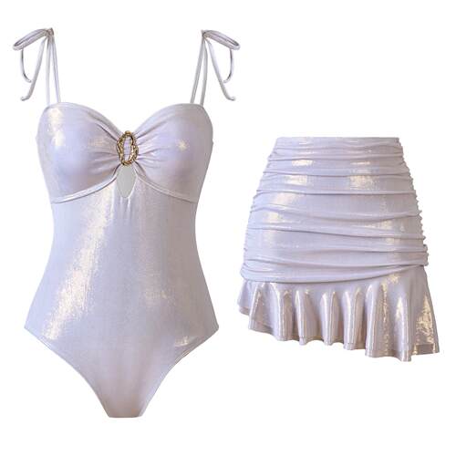 Close fitting one-piece swimsuit, women's light skirt