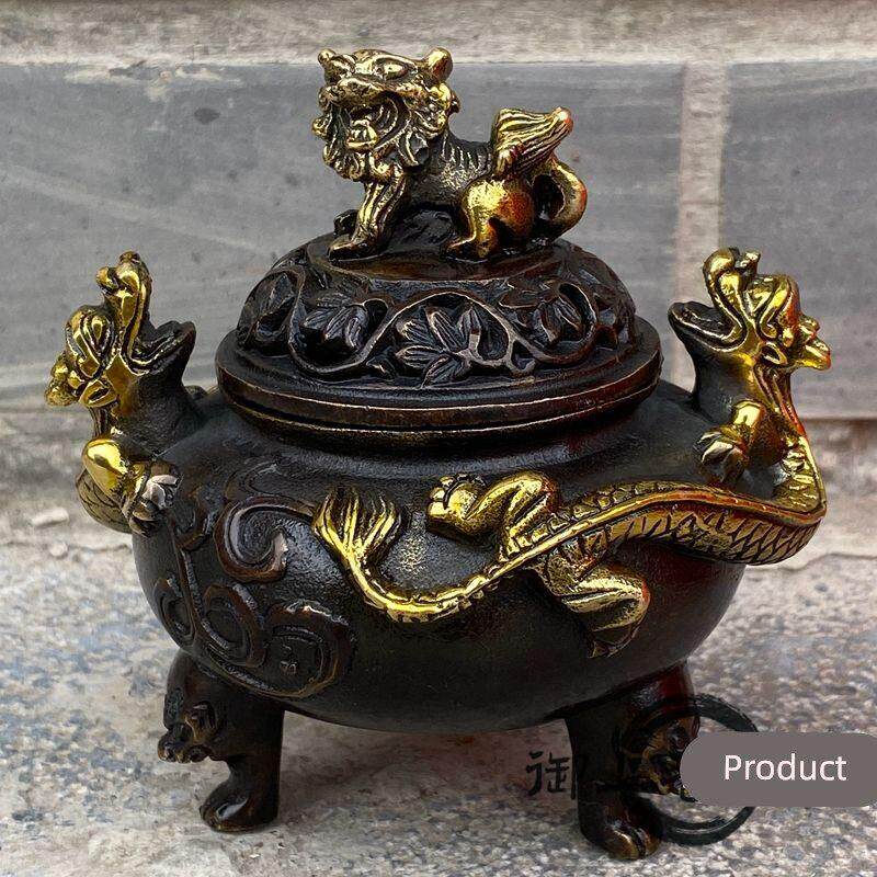 大清御制纯铜鎏金三足瑞兽貔貅雕刻覆古熏香炉老铜炉插香摆件古玩