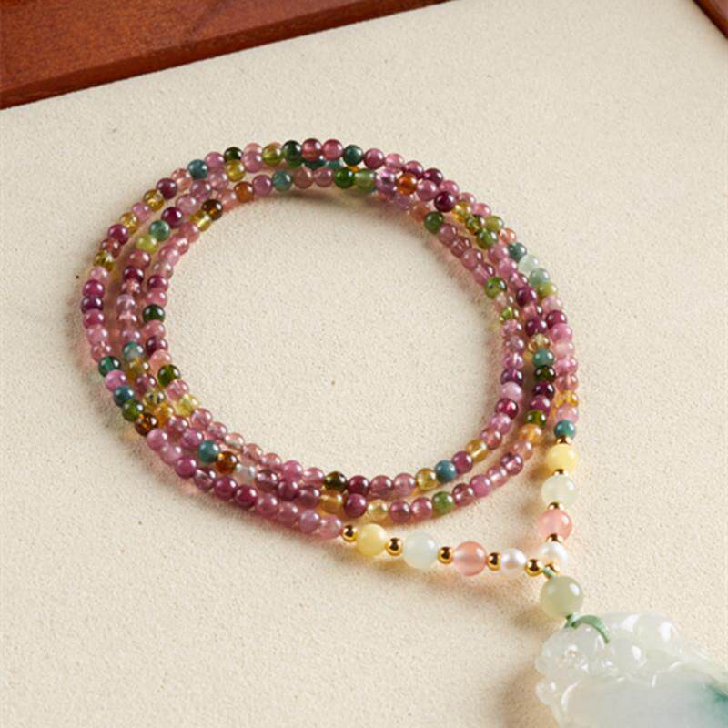 2026天然碧玺3mm+编绳项链绳坠唐卡玉佩玉石挂饰吊坠挂绳女款时尚