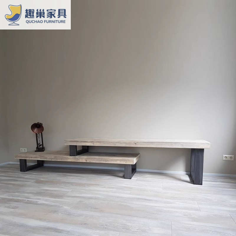 北欧轻奢现代简约工业风复古电视柜实木客厅小户型铁艺地柜