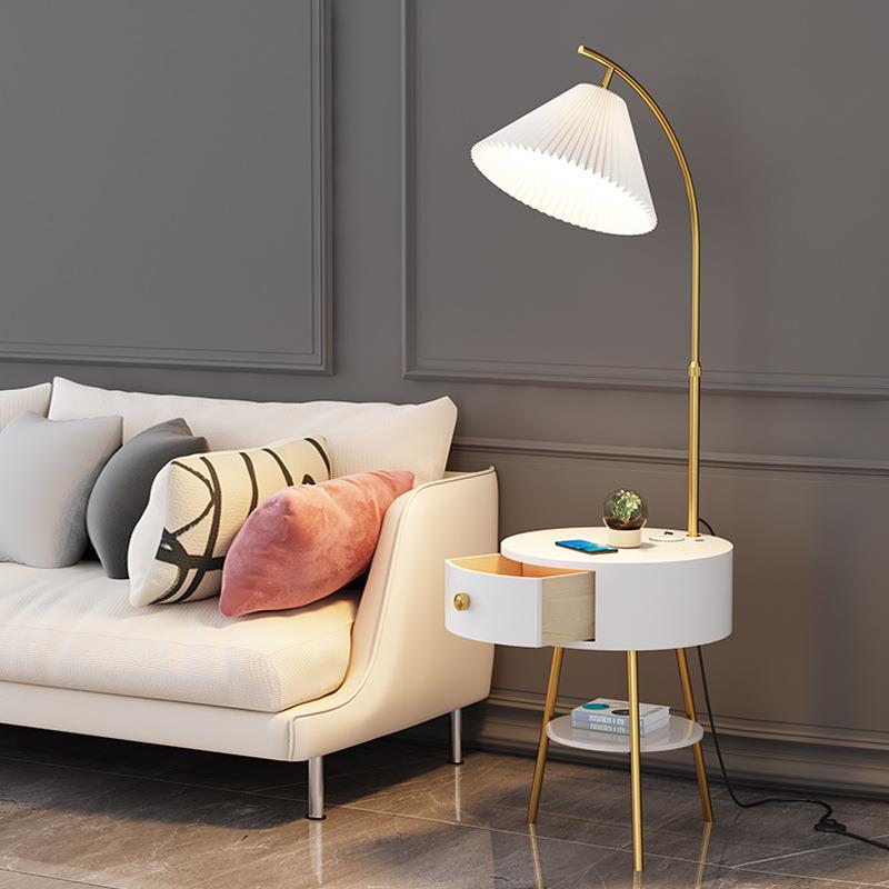 落地灯百褶客厅轻奢北欧网红沙发置物茶几一体卧室床头柜抽屉台灯