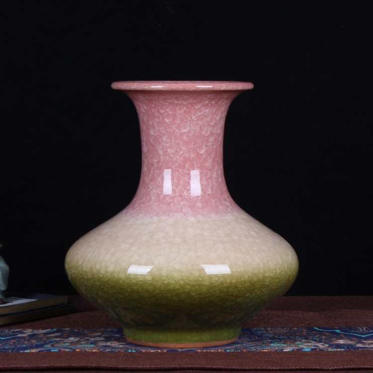 仿古花瓶艺术餐厅摆件家居展示装饰风格裂纹瓷玉片粉色陶瓷工艺品
