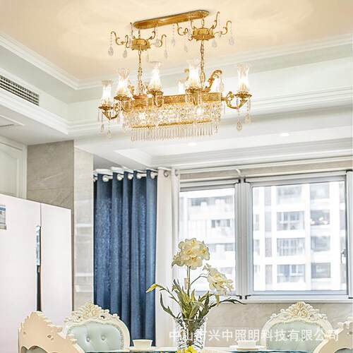 欧式客厅全铜水晶吊灯别墅卧室书房奢华灯饰法式长型餐厅吧台灯具