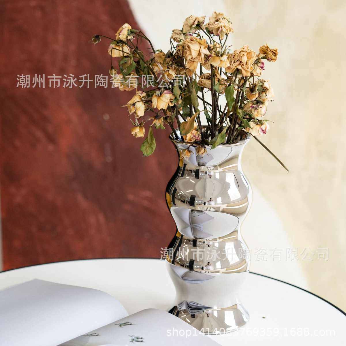 热销电镀陶瓷花瓶现代创意家居客厅摆件插花水培花器,家居饰品,花瓶,淘宝优惠券,粉丝福利购,淘宝优惠卷