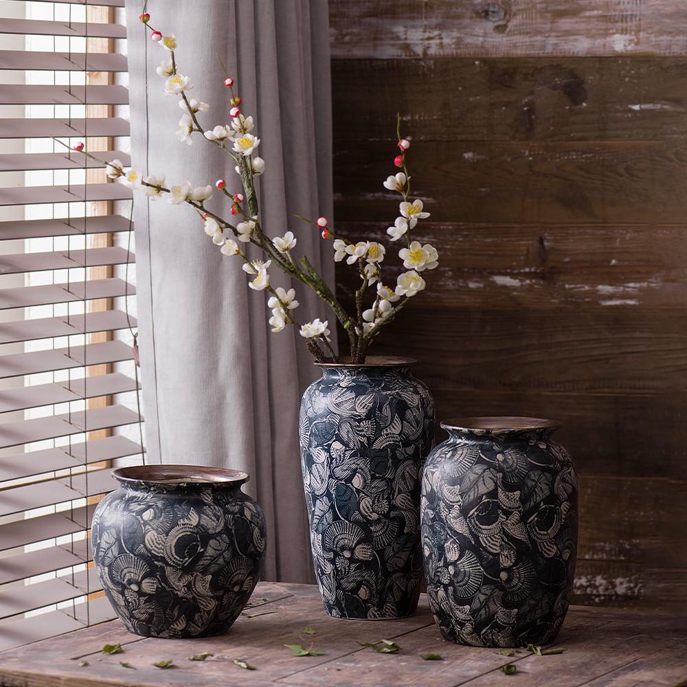 景德镇复古文艺新中式陶瓷花瓶民宿酒店电视柜插干花装饰品摆件