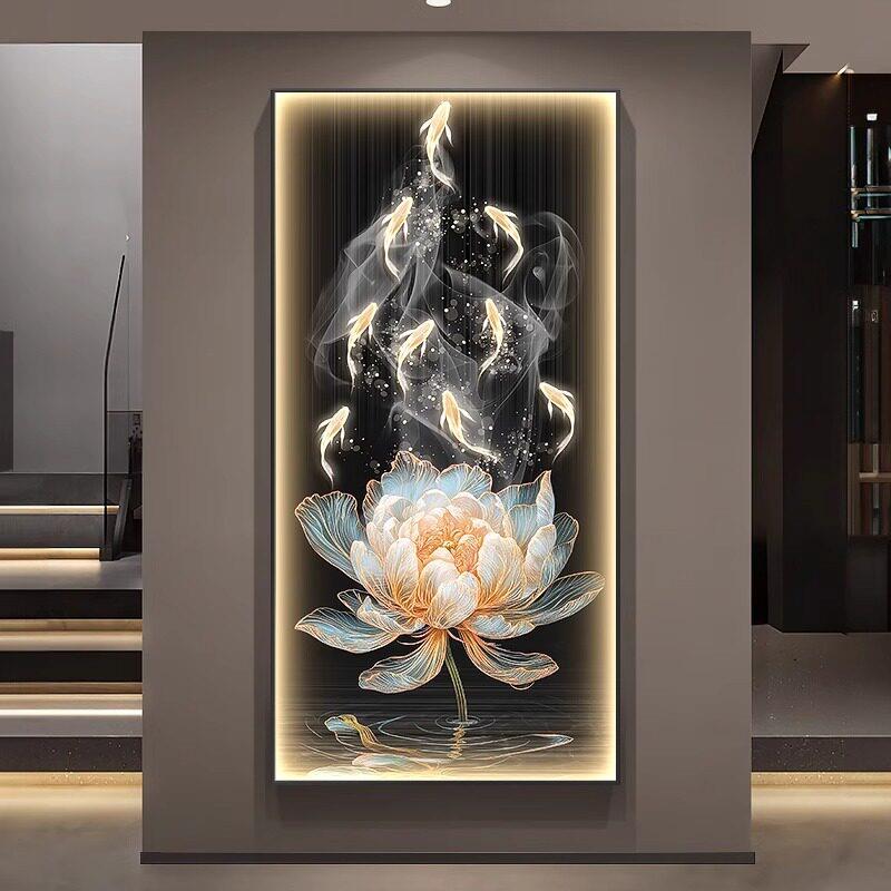 带灯道过挂画 画和气生财走廊高档荷花壁画 画入户轻奢九鱼图玄关