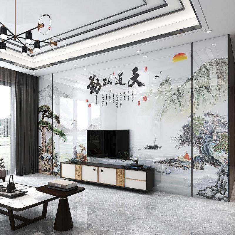 简约现代岩板电视背景护墙瓷砖大理石材轻奢影视墙微晶石客厅墙壁