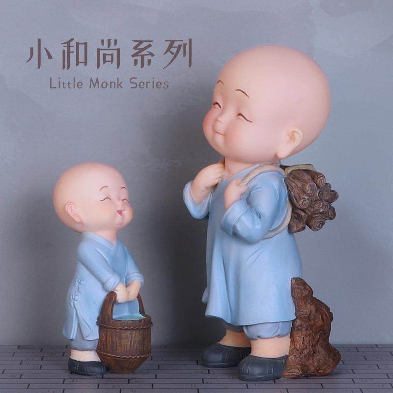 佛系禅意四不小和尚摆件客厅书房小弥勒人物新中式家居装饰品摆设