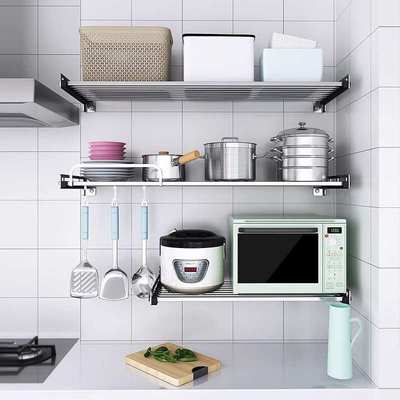 304不锈钢厨房微波炉置物架壁挂式锅架收纳电器杂物储物烤箱架子