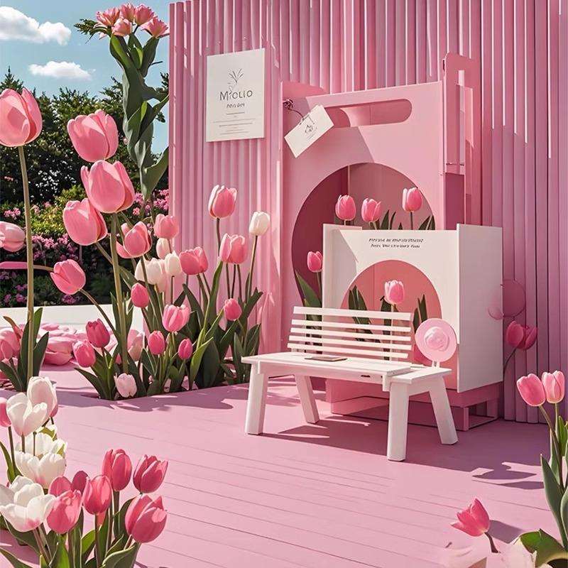 3.8女神节春季户外EVA郁金香花海布置景区公园活动展拍照打卡道具