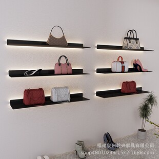 现代简约铁艺发光墙上一字隔板置物架层板书架客厅墙面壁挂展示架