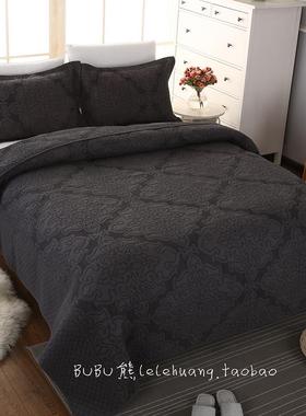 V3FP深灰色绗缝床盖三件套缝衍被纯色柔软可水洗空调被秋冬床单多