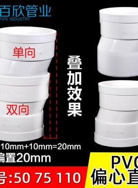 1管0PVC排水预埋偏心直1接 智能调节中间距下水管接头 偏置直接