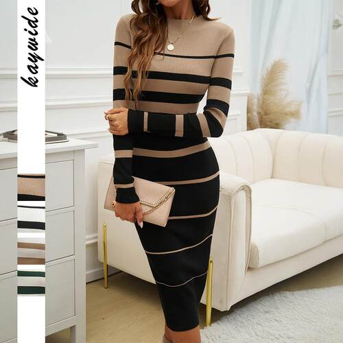 Women's Colorblock Striped Print Bodycon Dress Elegant