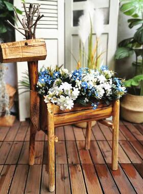 实木小鹿摆件创意多肉花盆庭院阳台花园布置橱窗幼儿园植物角装饰