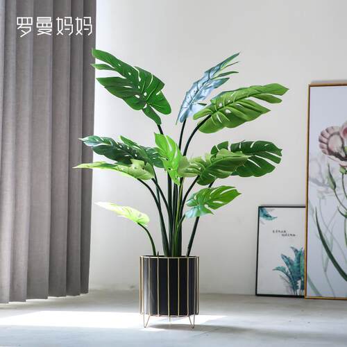 罗曼妈妈仿真龟背竹客厅装饰仿真植物龟背盆栽假树室内落地盆景