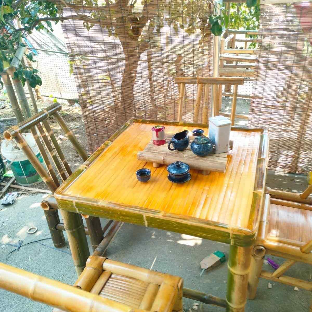 NOC老式竹桌茶桌套围炉茶户外野炊桌椅全茶几竹桌子凳子煮竹子椅