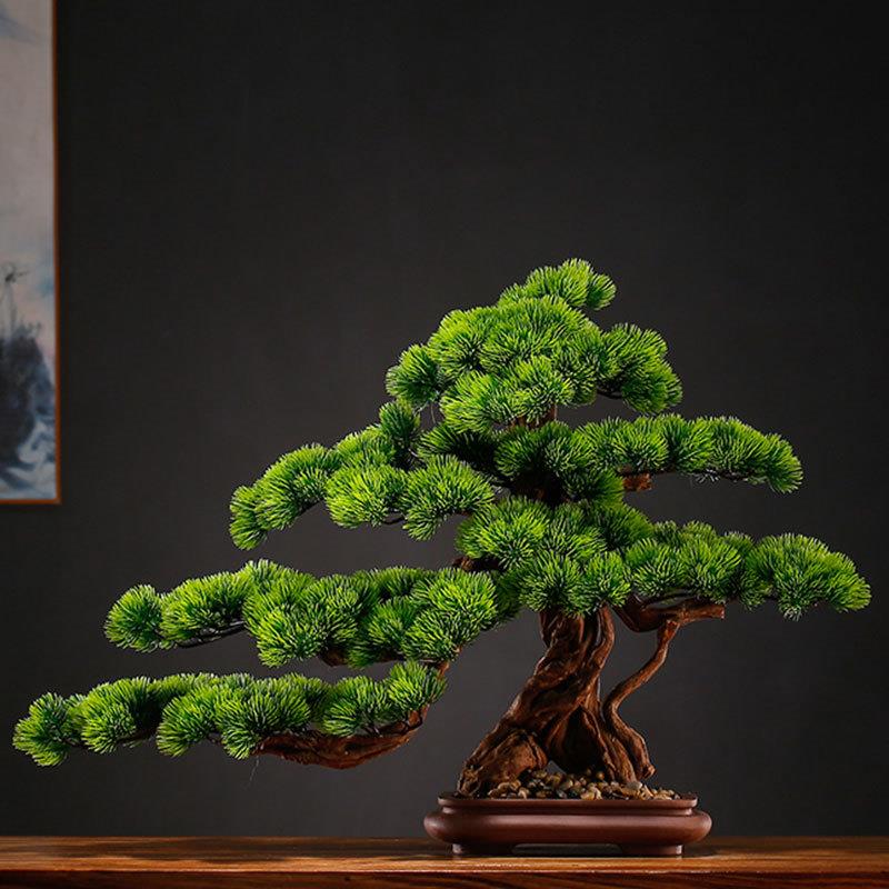 仿真迎客松盆景绿植摆件新中式桌面玄关装饰崖柏美人松假树景观
