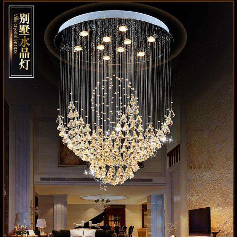 客厅水晶大吊灯圆形别墅复式楼梯长吊灯餐厅饭厅创意个性吊灯