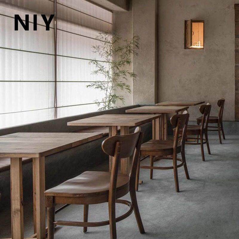 实木方桌餐桌白蜡木中古桌子覆古咖啡桌圆桌咖啡厅桌椅新中式茶桌