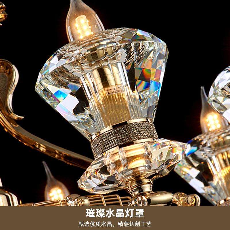 欧式轻奢复古风扇灯琥珀色锌合金水晶吊扇灯高档客厅餐厅卧室灯具