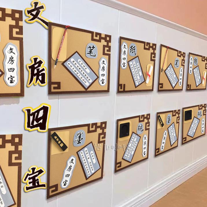 幼儿园笔墨纸砚书法主题楼梯走廊教室班级墙面布置环创装饰材料