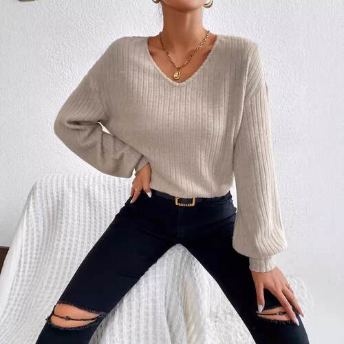 Women's collar, shoulder drop, large groove, long sleeved