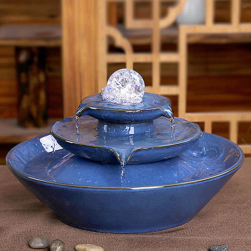 欧式陶瓷喷泉流水工艺饰品水景财富风水轮客厅饰品风水球饰品