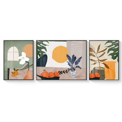 北欧ins风客厅装饰画植物花卉沙发背景墙面挂画现代简约三联壁画