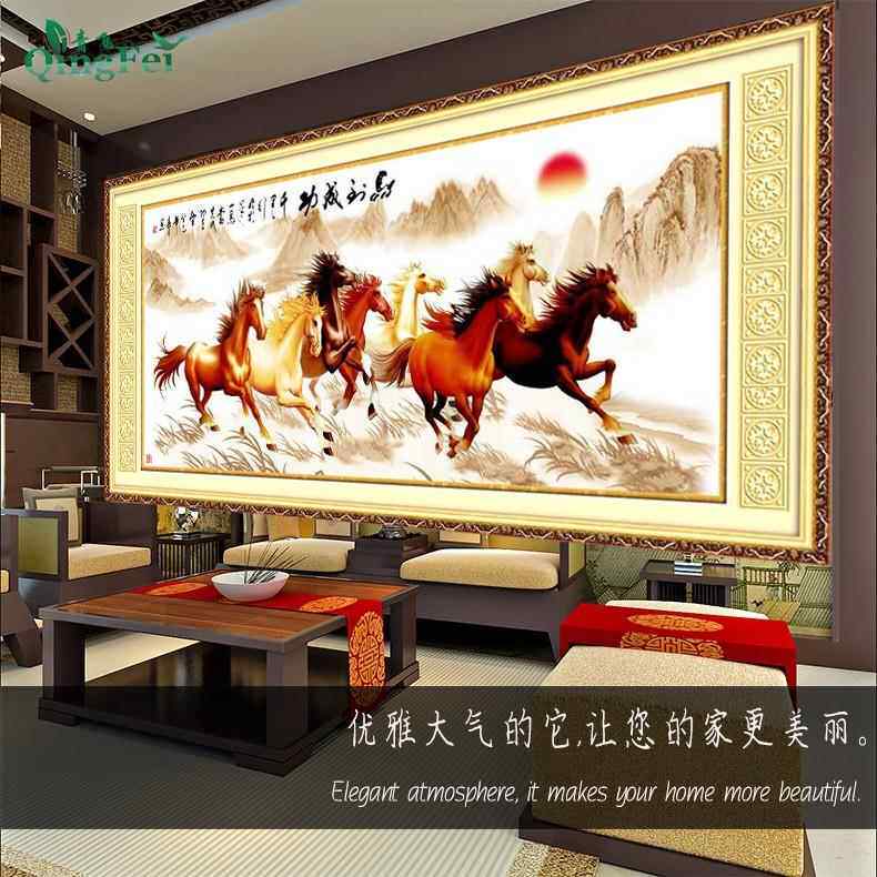 精准印布八骏图马到成功十字绣八马奔腾十字绣秋色马全图客厅