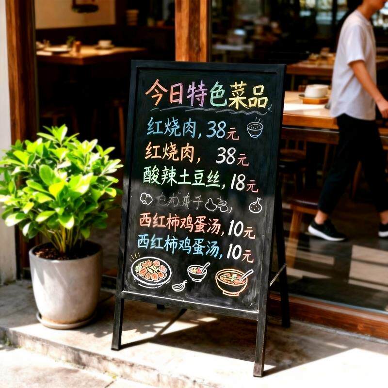 广告牌展示牌门口可移动黑板落地式餐饮店可擦发光摆摊展示架立式
