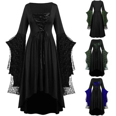 Women Medieval Witch Dress Vintage Halloween Plus Size Cold