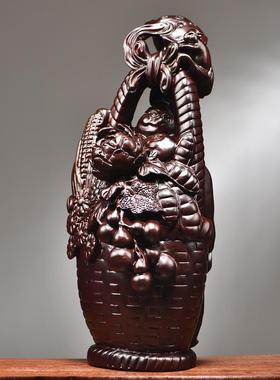 黑檀木雕大丰收花篮摆件实木家居客厅装饰新居乔迁公司开业送礼品