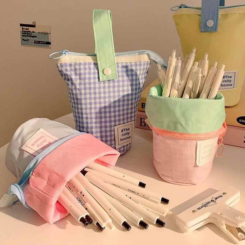高颜值ins风站立笔袋初中女生高中学生大容量文具铅笔盒小众笔筒
