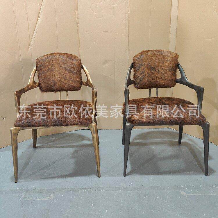 豪华纯铜客厅单人椅金属框架古铜色沙扶手椅宅寂风复古设计师椅子