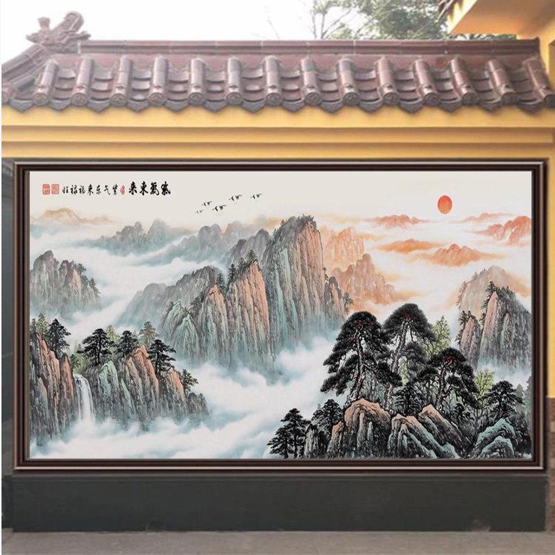 农村外墙瓷砖壁画影壁墙风景户外大门迎门墙福字山水装饰庭院中式
