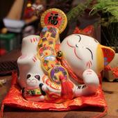 福缘猫9寸陶瓷招财躺猫件开运乔迁家装 3饰居储招財招财摆 35820