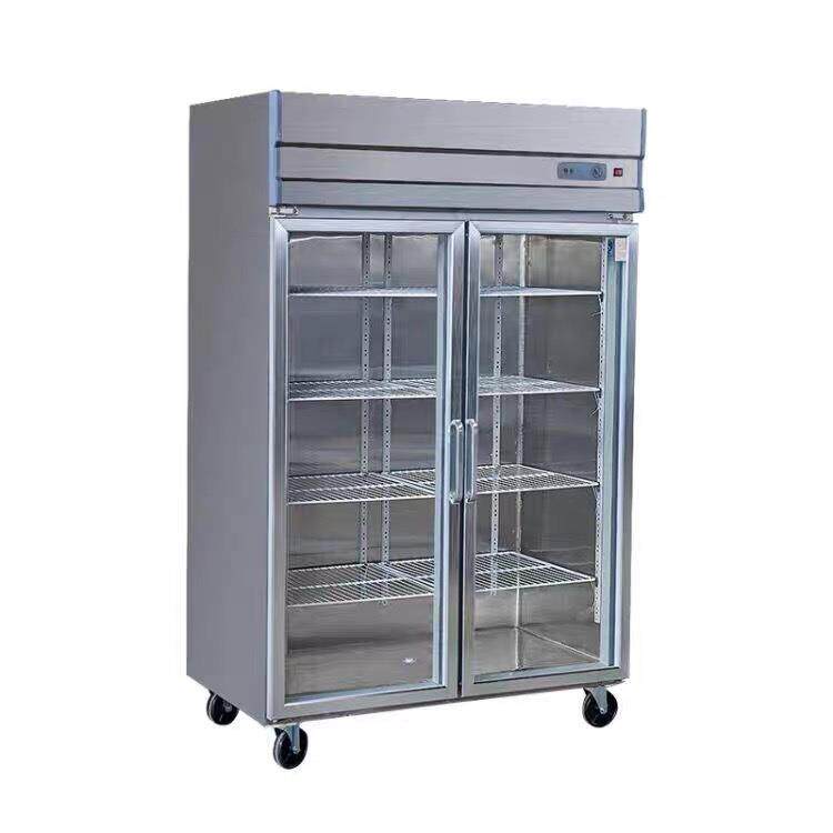 新款直销双三开门冷藏保鲜柜厨房立式玻璃冰箱商用不锈钢直冷冰柜