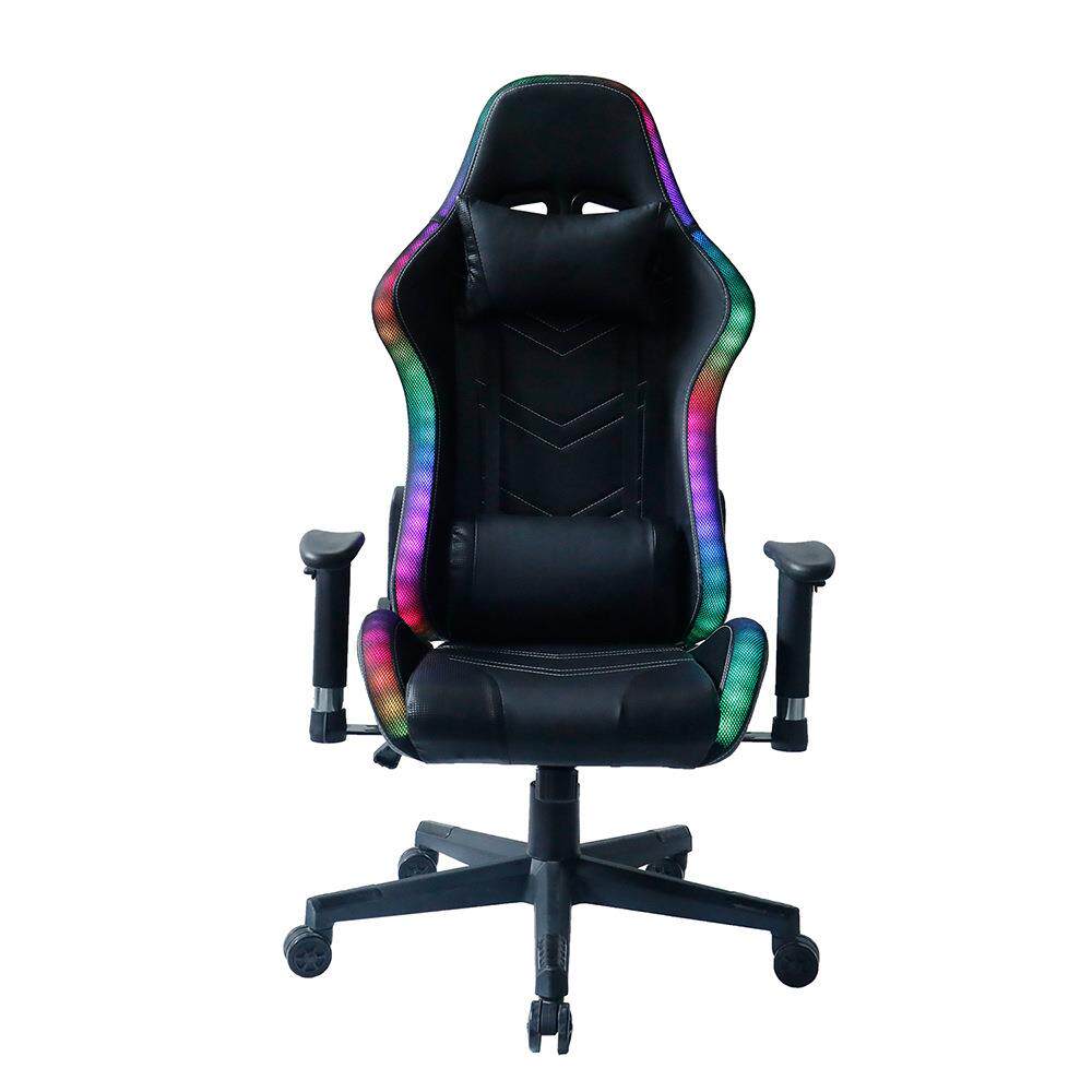 电竞椅RGB LED黑色皮革草席纹皮革升降旋转座椅783