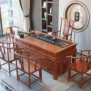 实茶木桌椅组合一桌五椅新中办公室家用宰相茶桌茶老榆木功几式夫