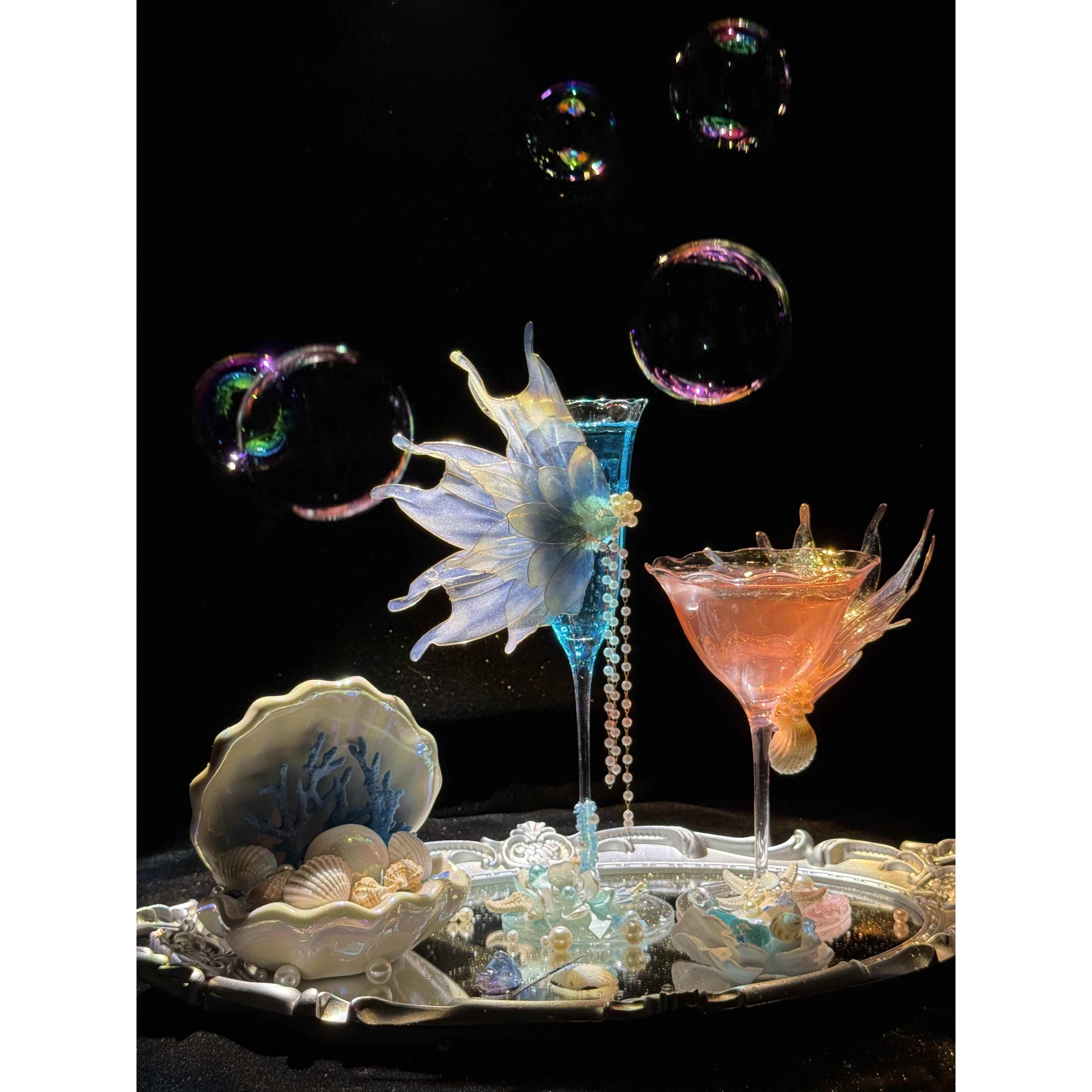 网红打卡酒杯鸡尾酒装饰调酒酒杯装饰DIY创意花朵酒杯子氛围酒杯