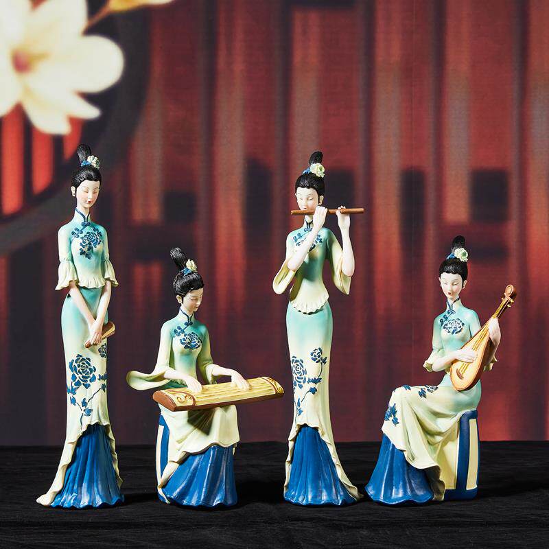 新中式只此青绿摆件古风仕女客厅书房酒柜博古架艺术装饰品