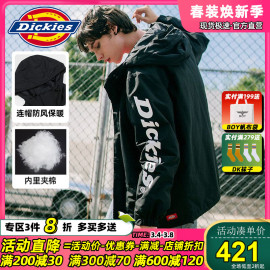 Dickies连帽棉服男潮牌印花情侣保暖厚外套冬装迪凯斯