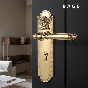 小天使金色亮银房门锁家用卧室内木门把手柄静音磁吸门锁极简